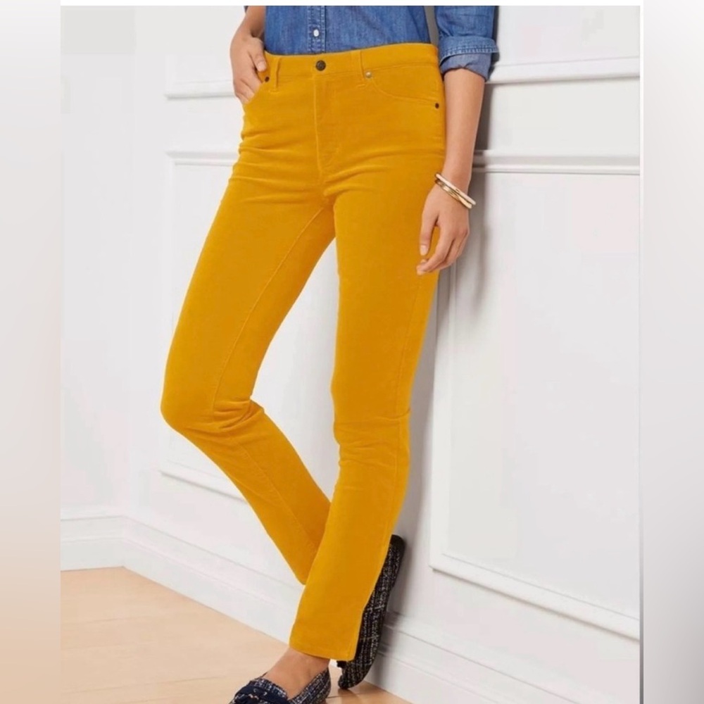 Talbots Women's Straight Leg Corduroy Pants Button Zipper Mustard Yellow‎ Size 2